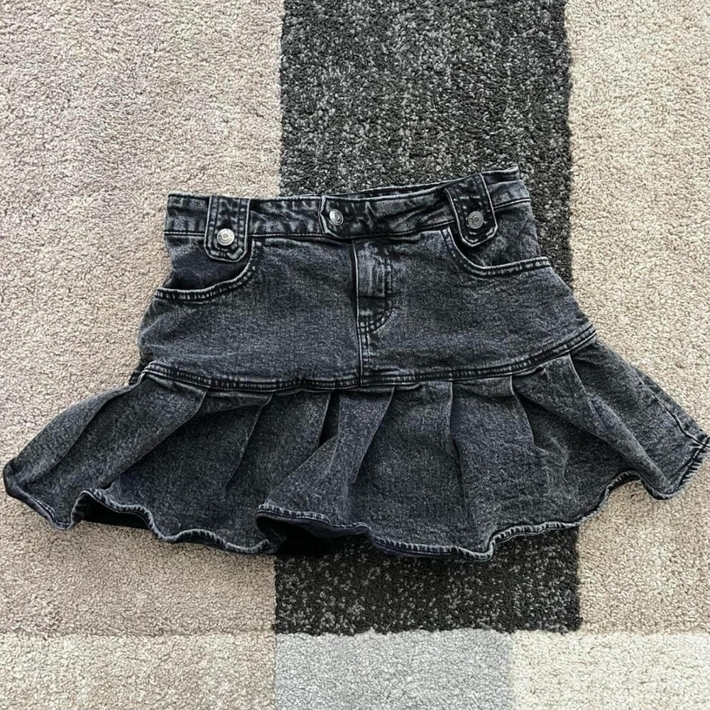 wild fable Washed Black Ruffle Denim Mini Skirt